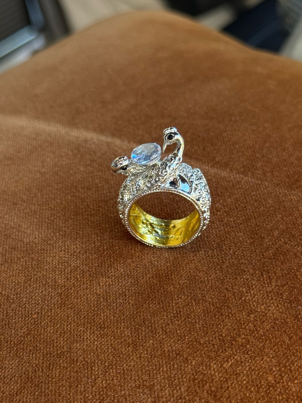 Peacock Costume Chunky Silver tone Ring